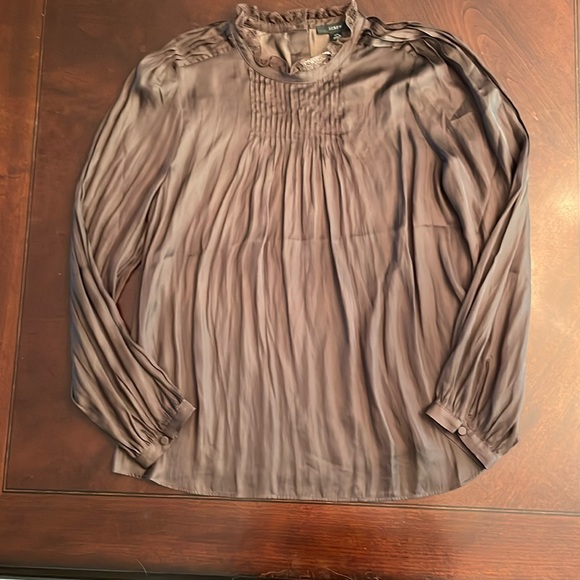 NWT J.Crew women’s ruffle neck drapery long sleeve top in dark brown size xs - Picture 2 of 11